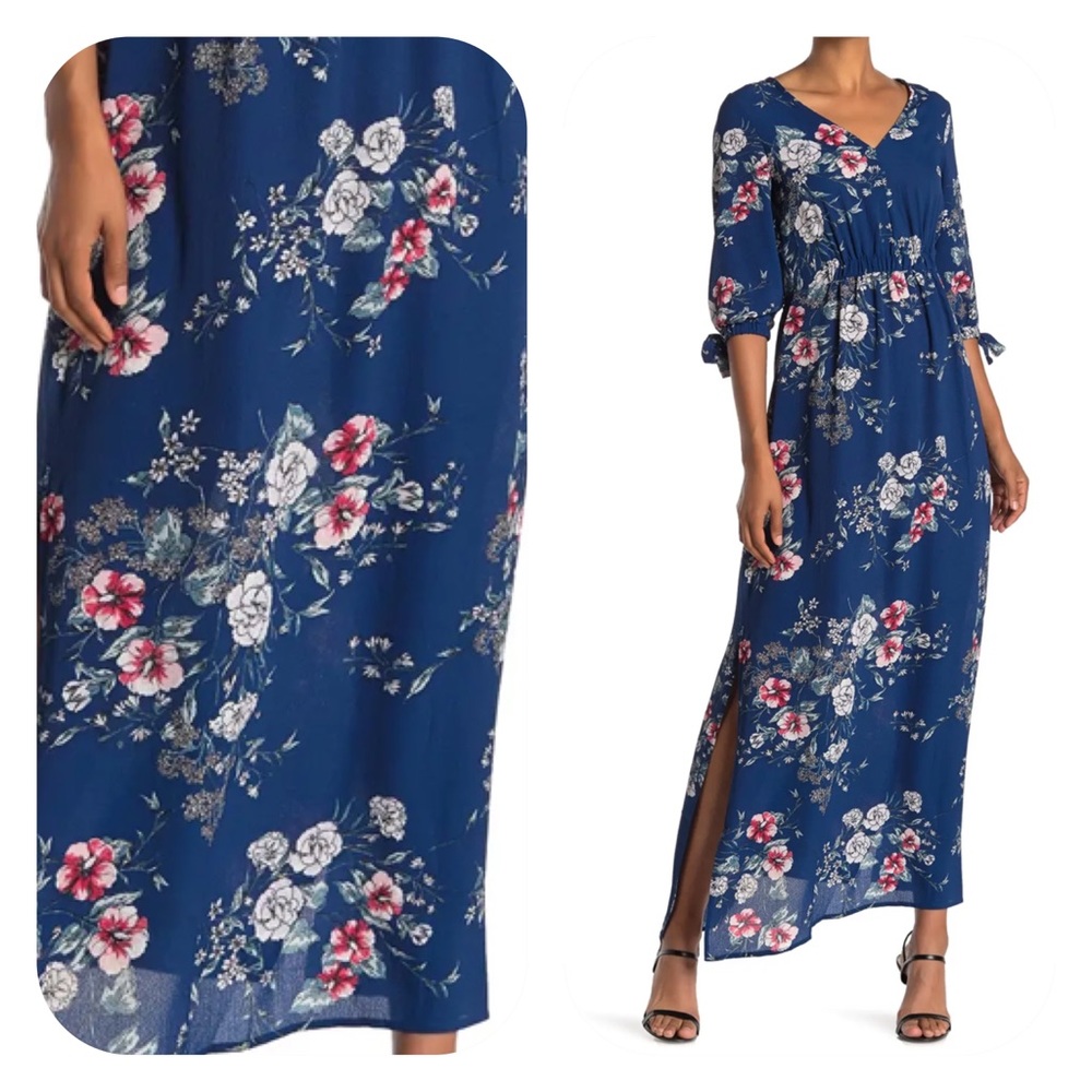 Superfoxx blue Floral printed crepe maxi dress